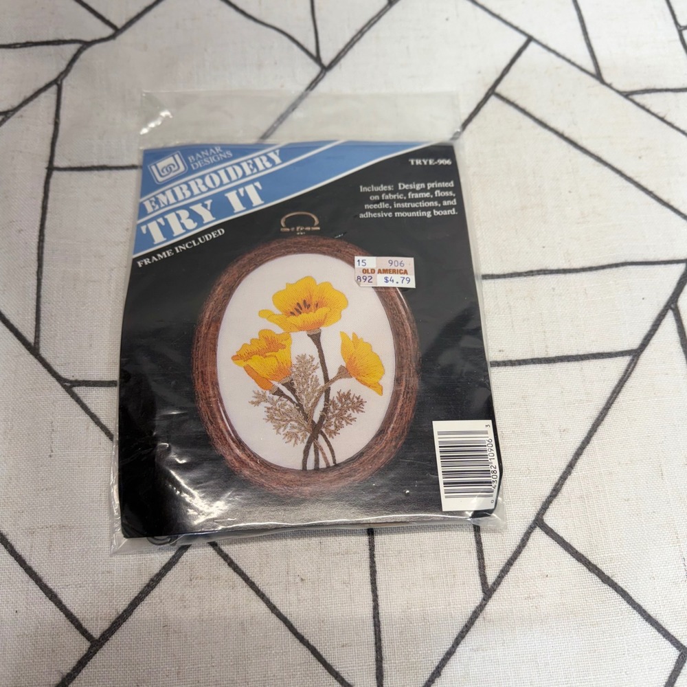 Banar Designs Embroidery Kit OS Yellow Floral Poppy Vintage Try It TRYE-906